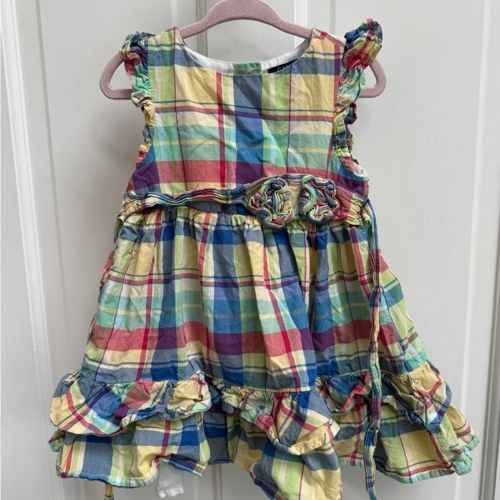 Chaps 2T Girls Plaid Multicolor Short Sleeve Flutter Dress